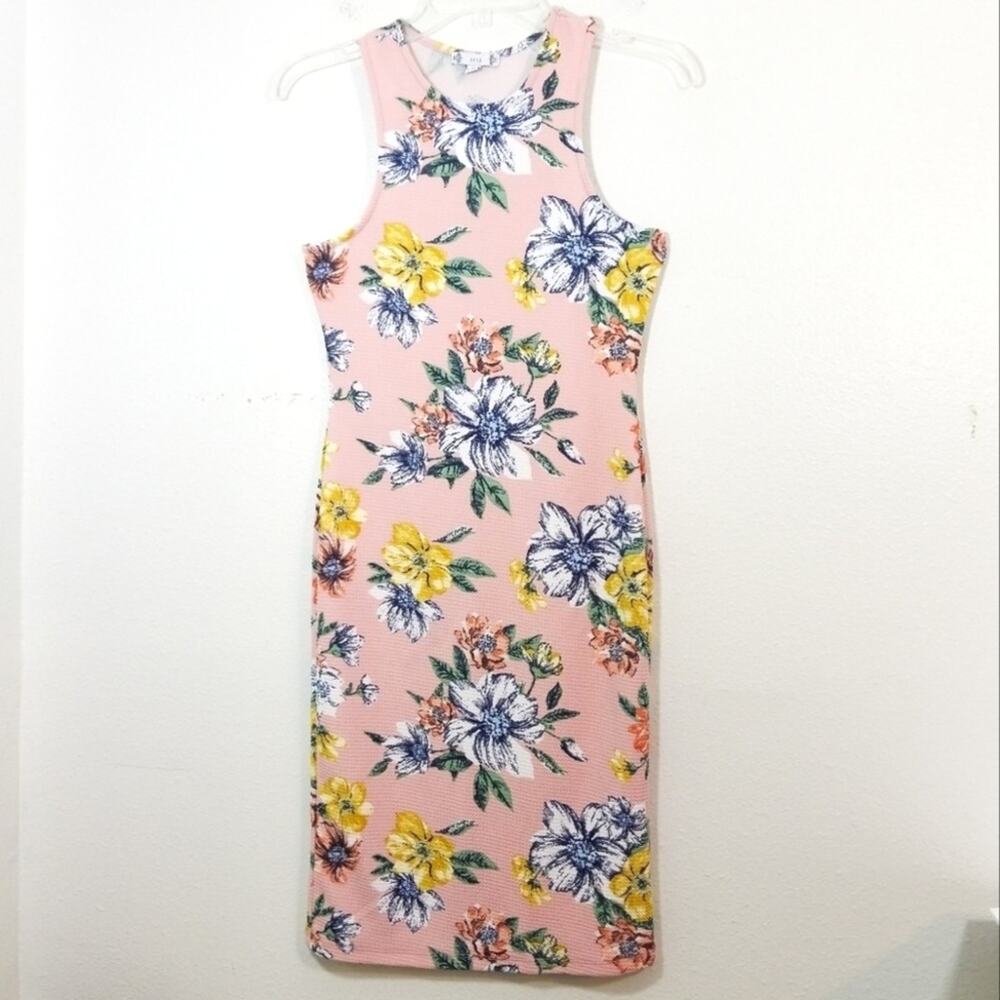 Iris pink floral racer back body Con dress M